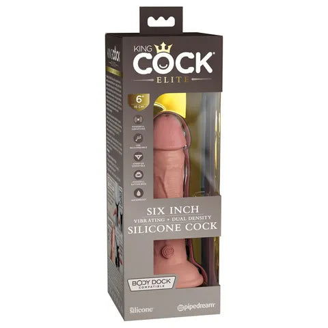 6" King Cock Elite Vibrating Dual Density Silicone Cock - 