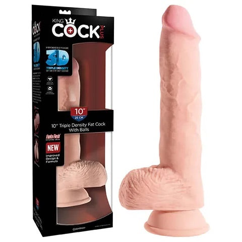 King Cock+ 10" 3D Triple Density Fat Cock With Balls