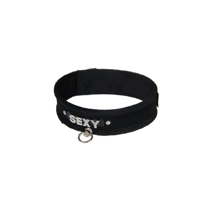 Love In Leather Diamante Word Collar (Bitch, Slut, Sexy or Slave)
