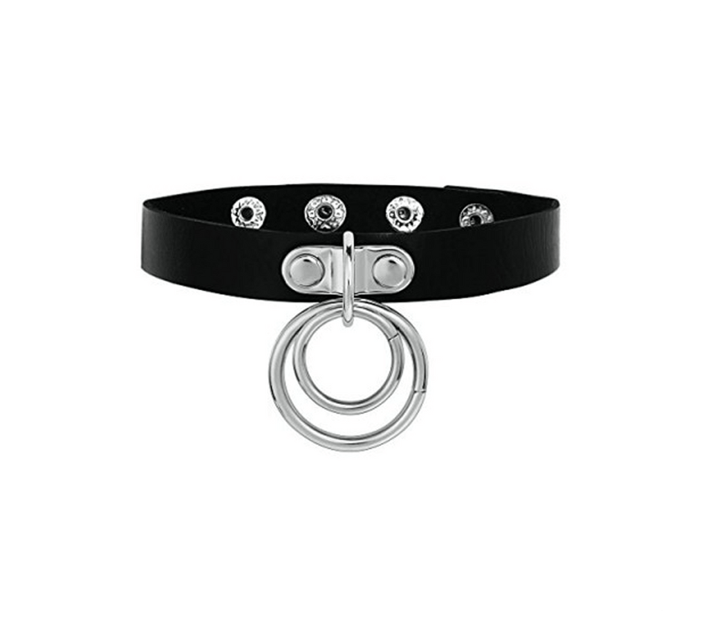 Love In Leather Thin Choker With Double Rings
