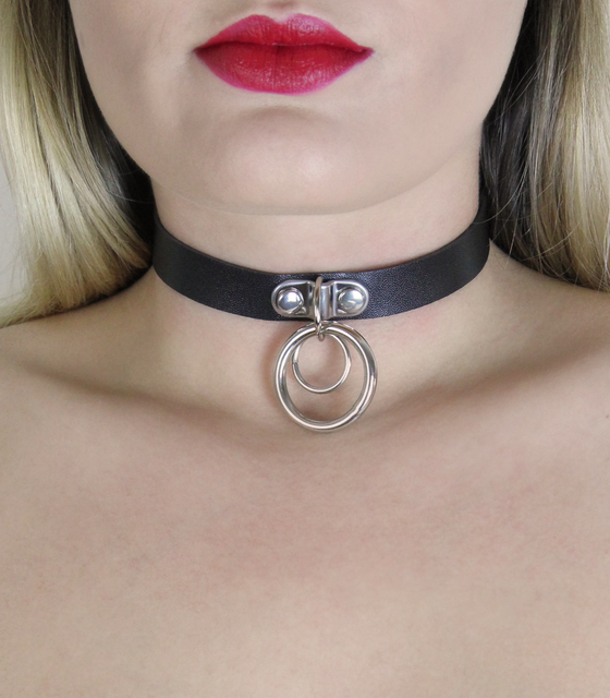 Love In Leather Thin Choker With Double Rings