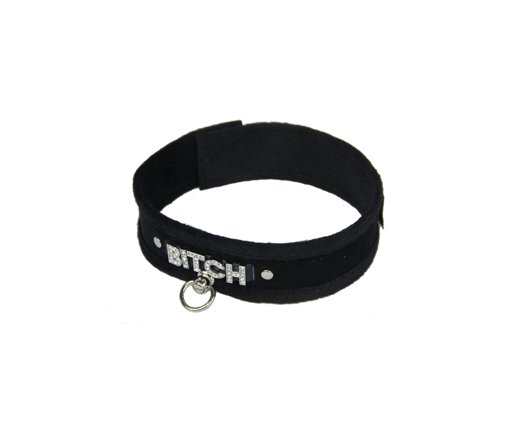 Love In Leather Diamante Word Collar (Bitch, Slut, Sexy or Slave)