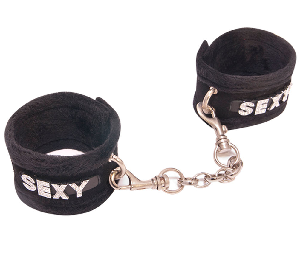 Love In Leather Soft Diamante Cuffs - Various Words